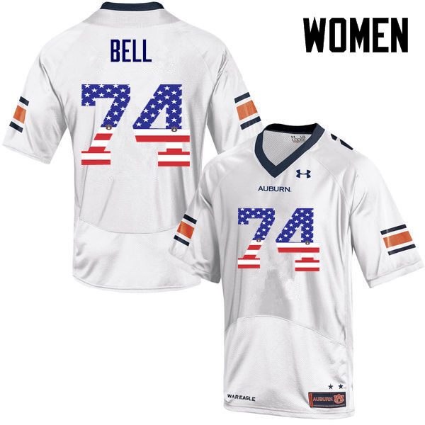 Women #74 Wilson Bell Auburn Tigers USA Flag Fashion College Football Jerseys-White